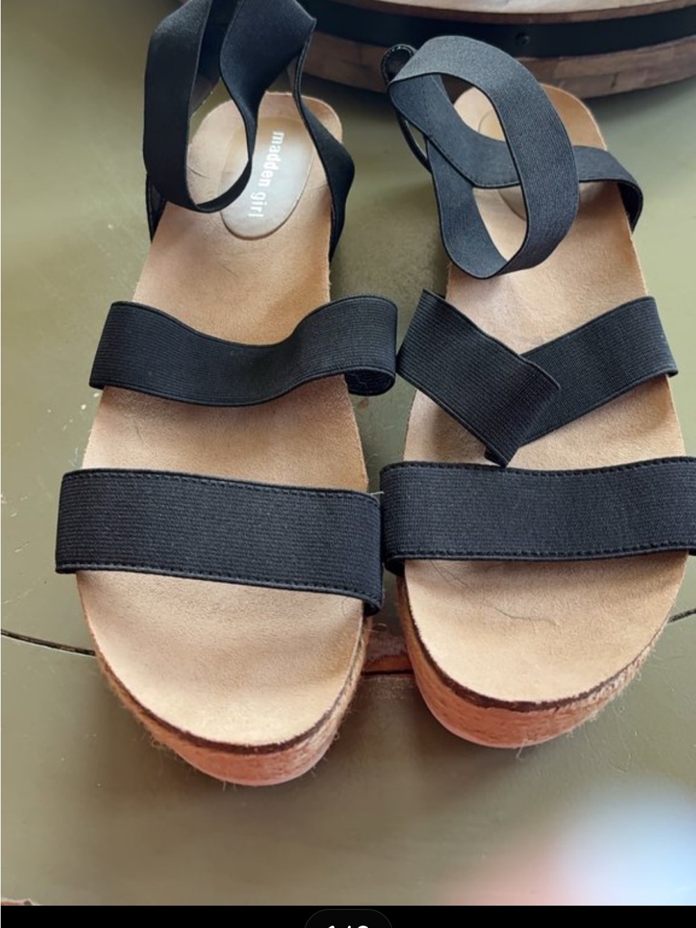 Madden Girl Black Elastic Strap Cork-Style Platform Sandals